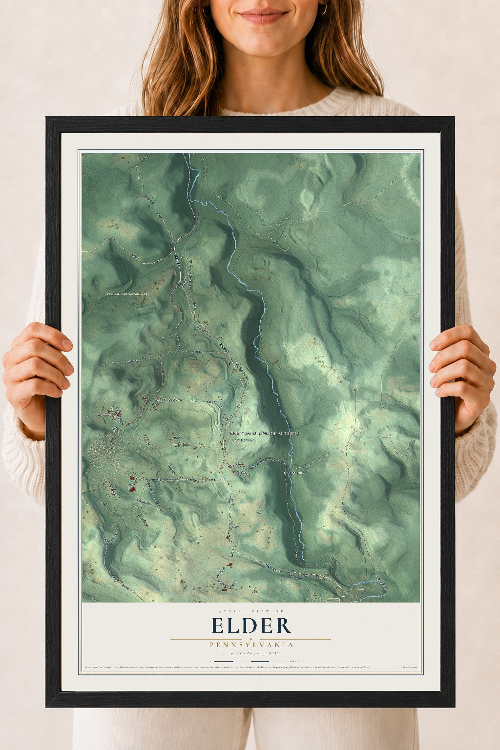 Map of Elder, Pennsylvania, 18 x 24 inch print in a black wood frame