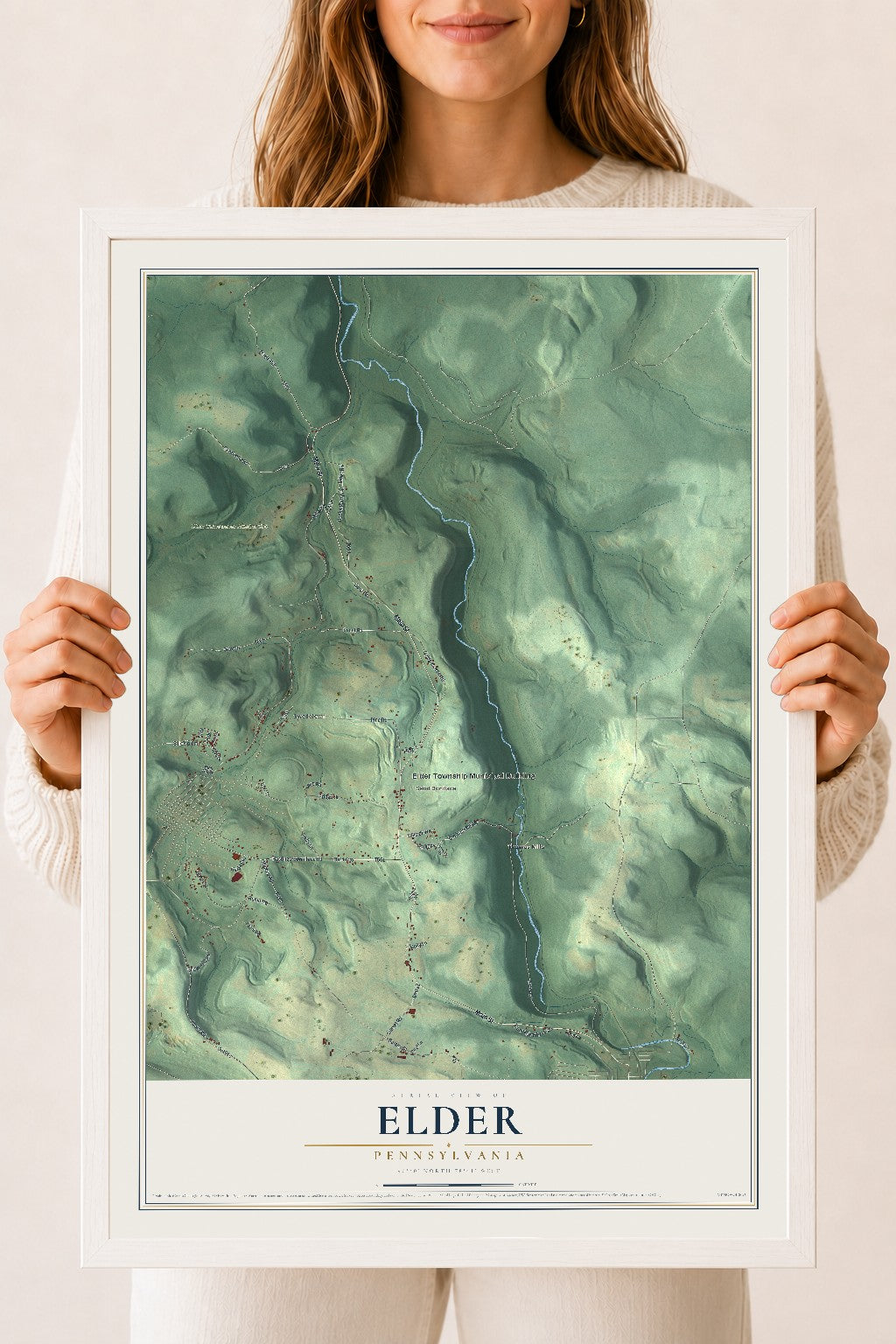 Map of Elder, Pennsylvania, 18 x 24 inch print in a white wood frame
