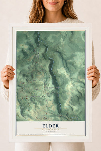 Map of Elder, Pennsylvania, 18 x 24 inch print in a white wood frame