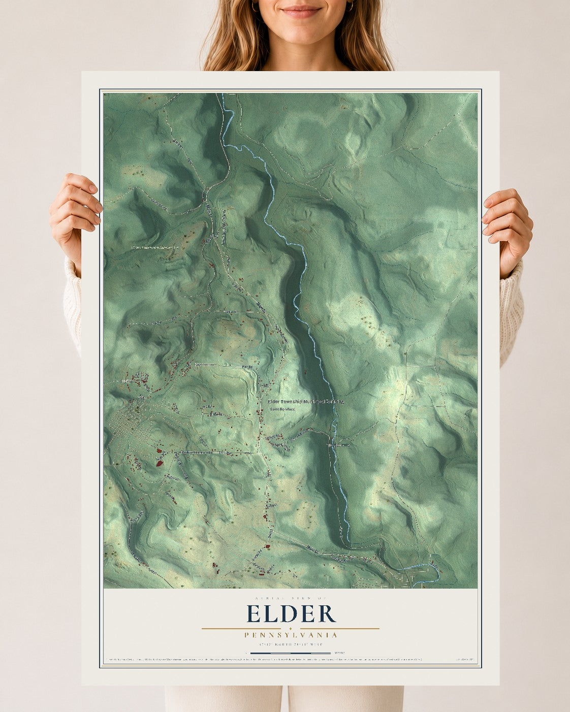 Map of Elder, Pennsylvania, 24 x 36 inch unframed archival matte print