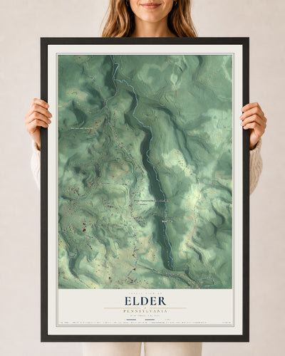 Map of Elder, Pennsylvania, 24 x 36 inch print in a black wood frame
