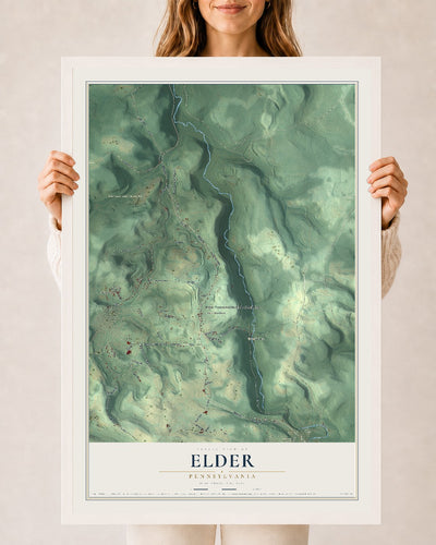Map of Elder, Pennsylvania, 24 x 36 inch print in a white wood frame
