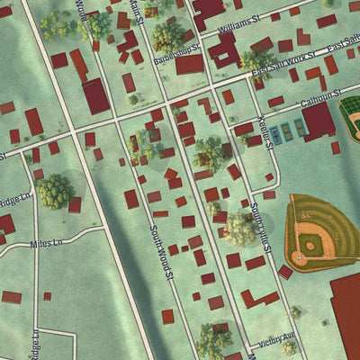 Close-up of the map of Elderton, Pennsylvania print showing street and building detail