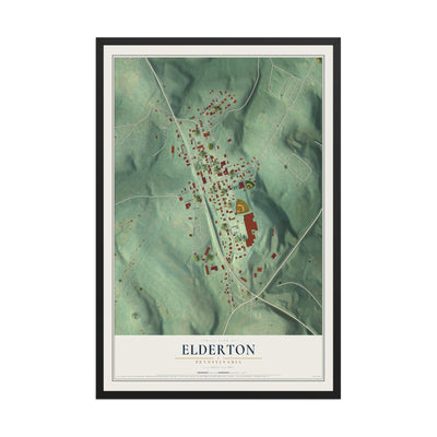 Map of Elderton, Pennsylvania, 12 x 18 inch print in a black wood frame
