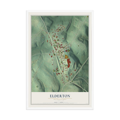 Map of Elderton, Pennsylvania, 12 x 18 inch print in a white wood frame