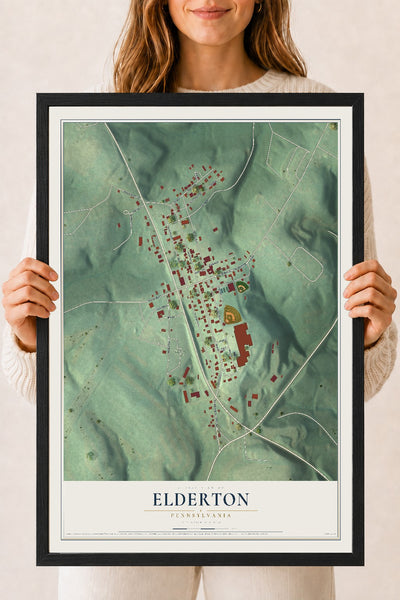 Map of Elderton, Pennsylvania, 18 x 24 inch print in a black wood frame