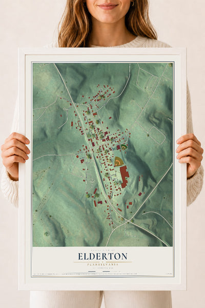 Map of Elderton, Pennsylvania, 18 x 24 inch print in a white wood frame