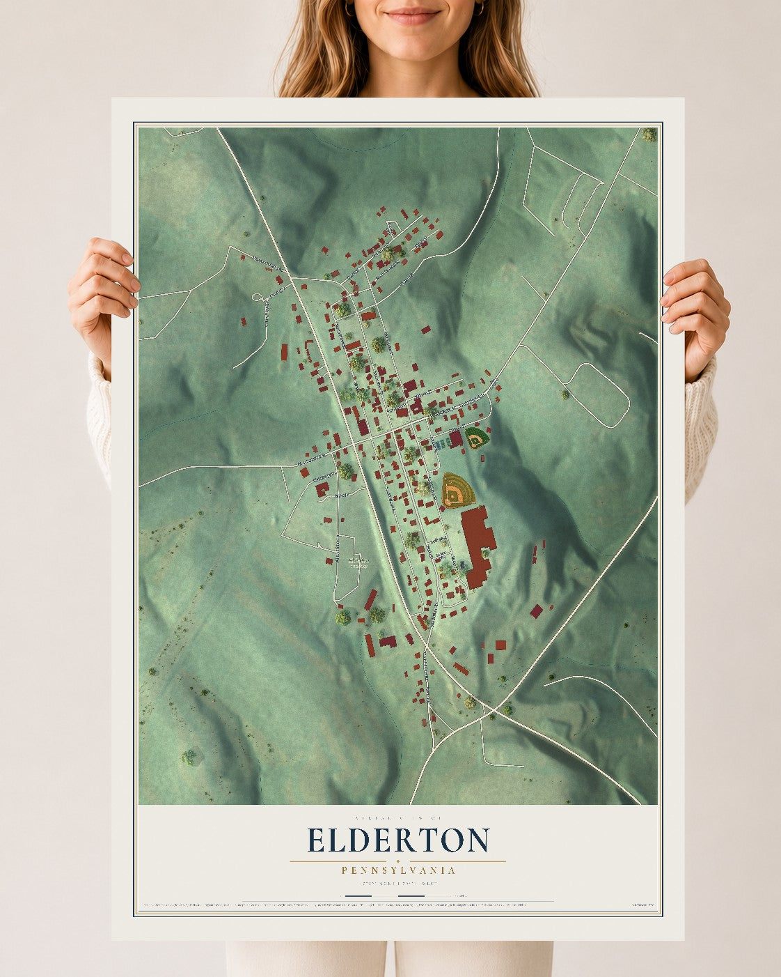 Map of Elderton, Pennsylvania, 24 x 36 inch unframed archival matte print