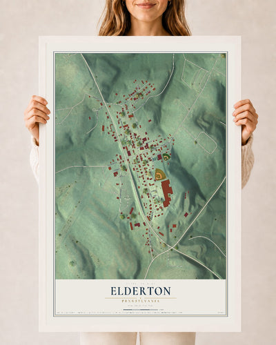Map of Elderton, Pennsylvania, 24 x 36 inch print in a white wood frame