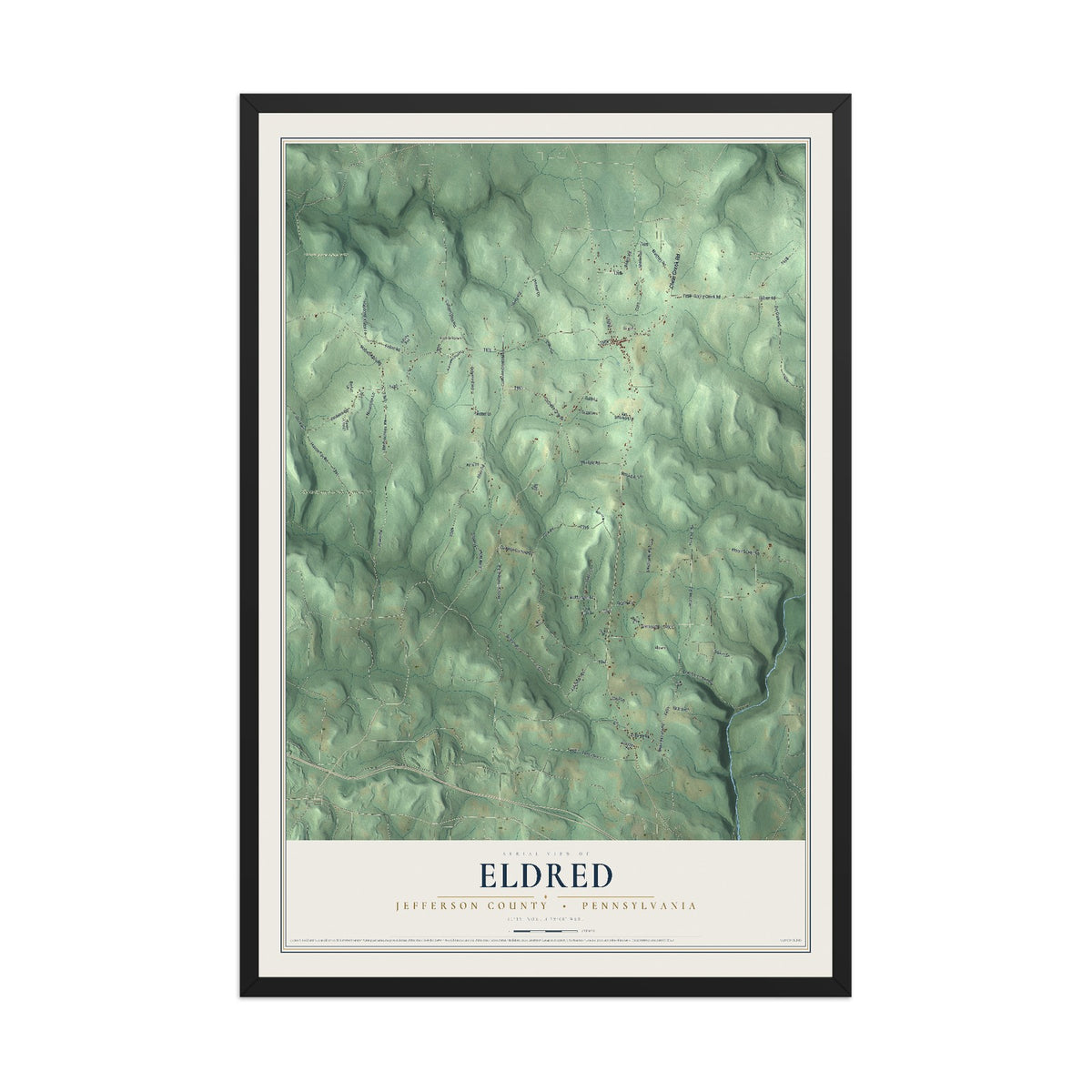 Map of Eldred, Jefferson County, Pennsylvania, 12 x 18 inch print in a black wood frame