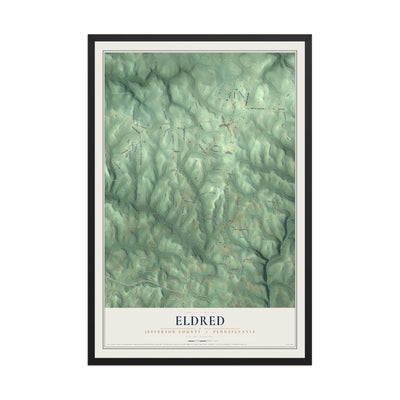 Map of Eldred, Jefferson County, Pennsylvania, 12 x 18 inch print in a black wood frame