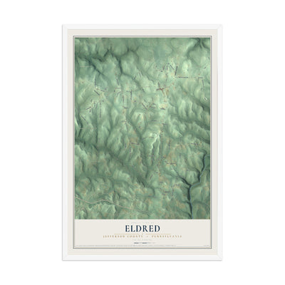 Map of Eldred, Jefferson County, Pennsylvania, 12 x 18 inch print in a white wood frame