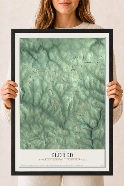 Map of Eldred, Jefferson County, Pennsylvania, 18 x 24 inch print in a black wood frame