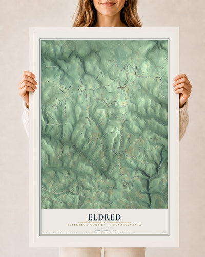 Map of Eldred, Jefferson County, Pennsylvania, 24 x 36 inch print in a white wood frame