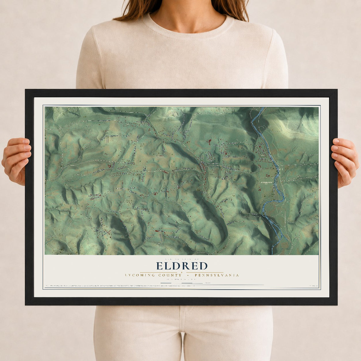 Map of Eldred, Lycoming County, Pennsylvania, 12 x 18 inch print in a black wood frame