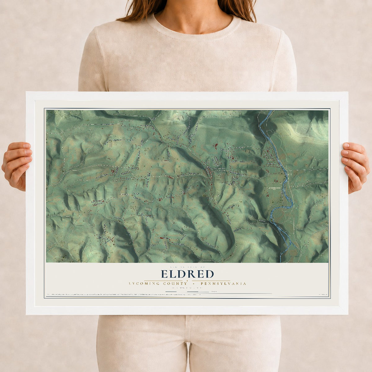 Map of Eldred, Lycoming County, Pennsylvania, 12 x 18 inch print in a white wood frame