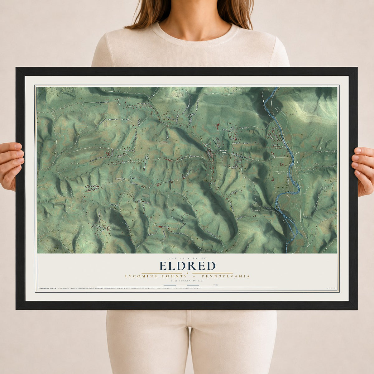 Map of Eldred, Lycoming County, Pennsylvania, 18 x 24 inch print in a black wood frame