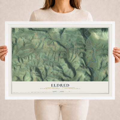 Map of Eldred, Lycoming County, Pennsylvania, 18 x 24 inch print in a white wood frame