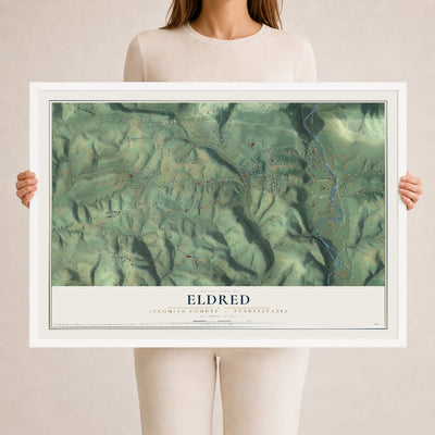 Map of Eldred, Lycoming County, Pennsylvania, 24 x 36 inch print in a white wood frame