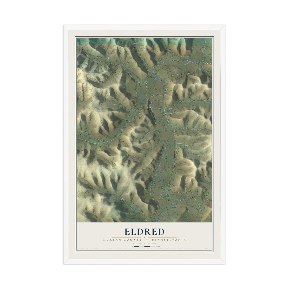 Map of Eldred, McKean County, Pennsylvania, 12 x 18 inch print in a white wood frame