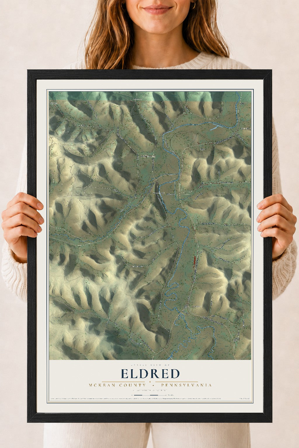 Map of Eldred, McKean County, Pennsylvania, 18 x 24 inch print in a black wood frame