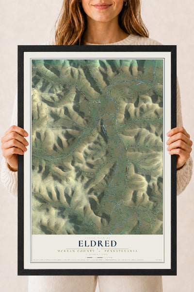 Map of Eldred, McKean County, Pennsylvania, 18 x 24 inch print in a black wood frame