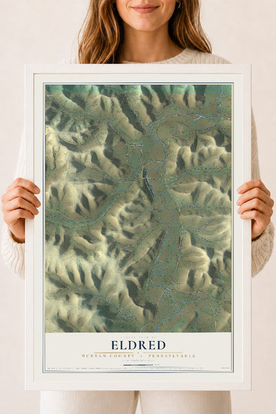 Map of Eldred, McKean County, Pennsylvania, 18 x 24 inch print in a white wood frame