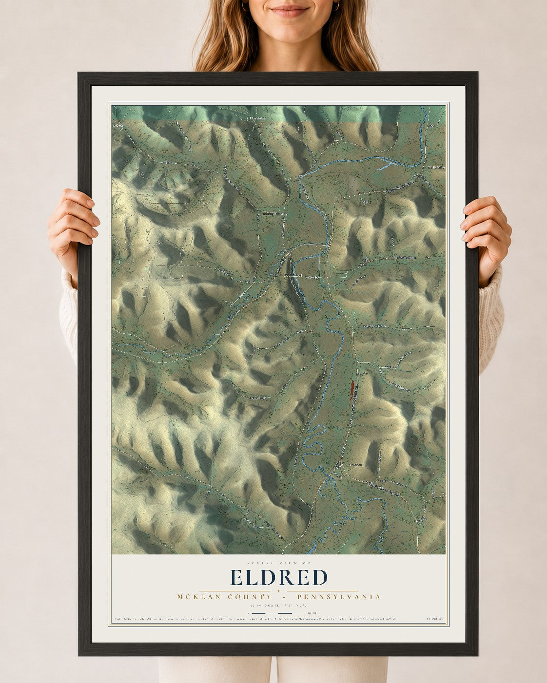 Map of Eldred, McKean County, Pennsylvania, 24 x 36 inch print in a black wood frame
