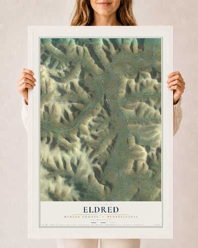 Map of Eldred, McKean County, Pennsylvania, 24 x 36 inch print in a white wood frame