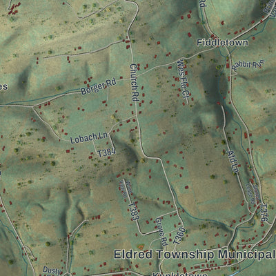 Close-up of the map of Eldred, Monroe County, Pennsylvania print showing street and building detail