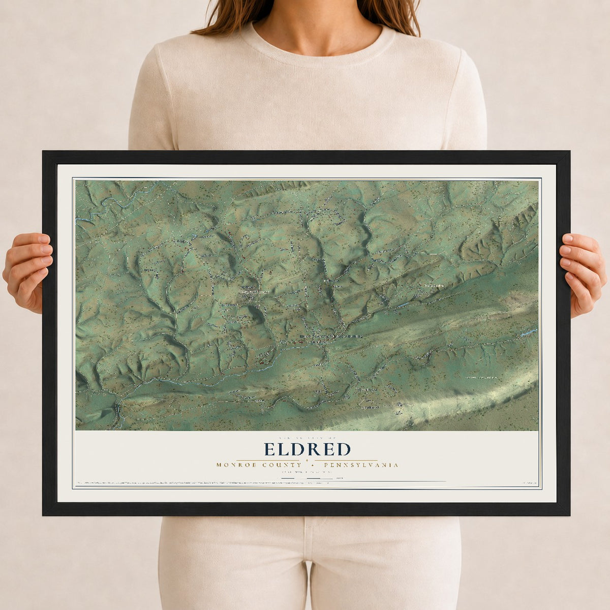 Map of Eldred, Monroe County, Pennsylvania, 12 x 18 inch print in a black wood frame