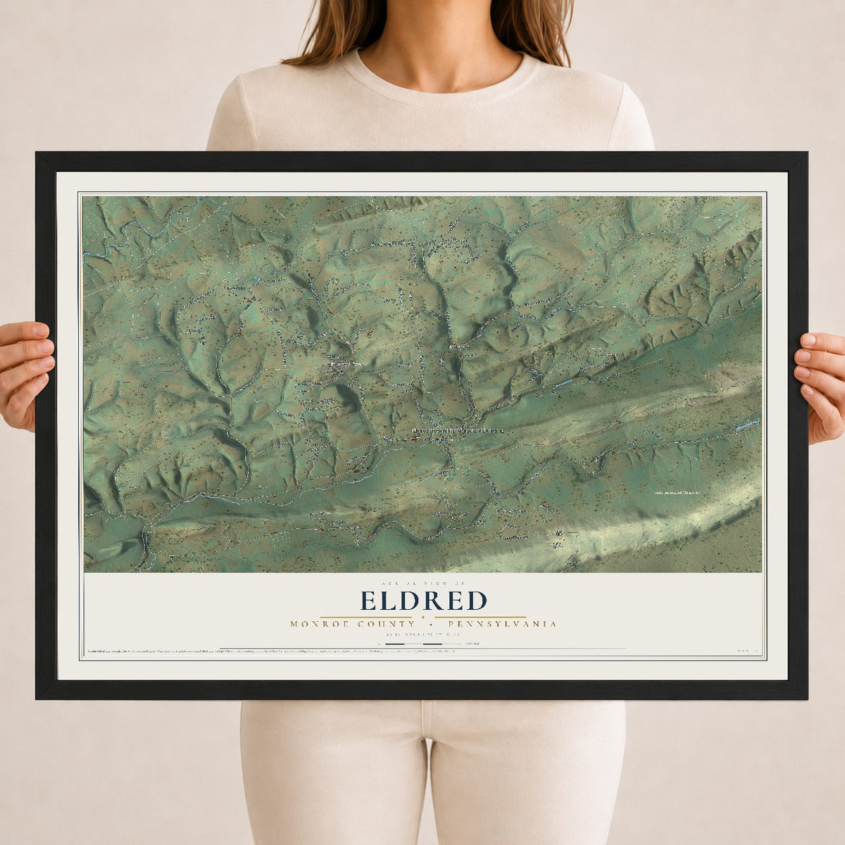 Map of Eldred, Monroe County, Pennsylvania, 18 x 24 inch print in a black wood frame