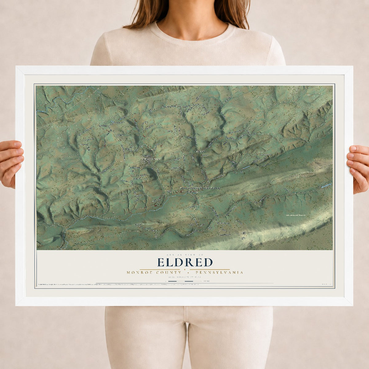 Map of Eldred, Monroe County, Pennsylvania, 18 x 24 inch print in a white wood frame
