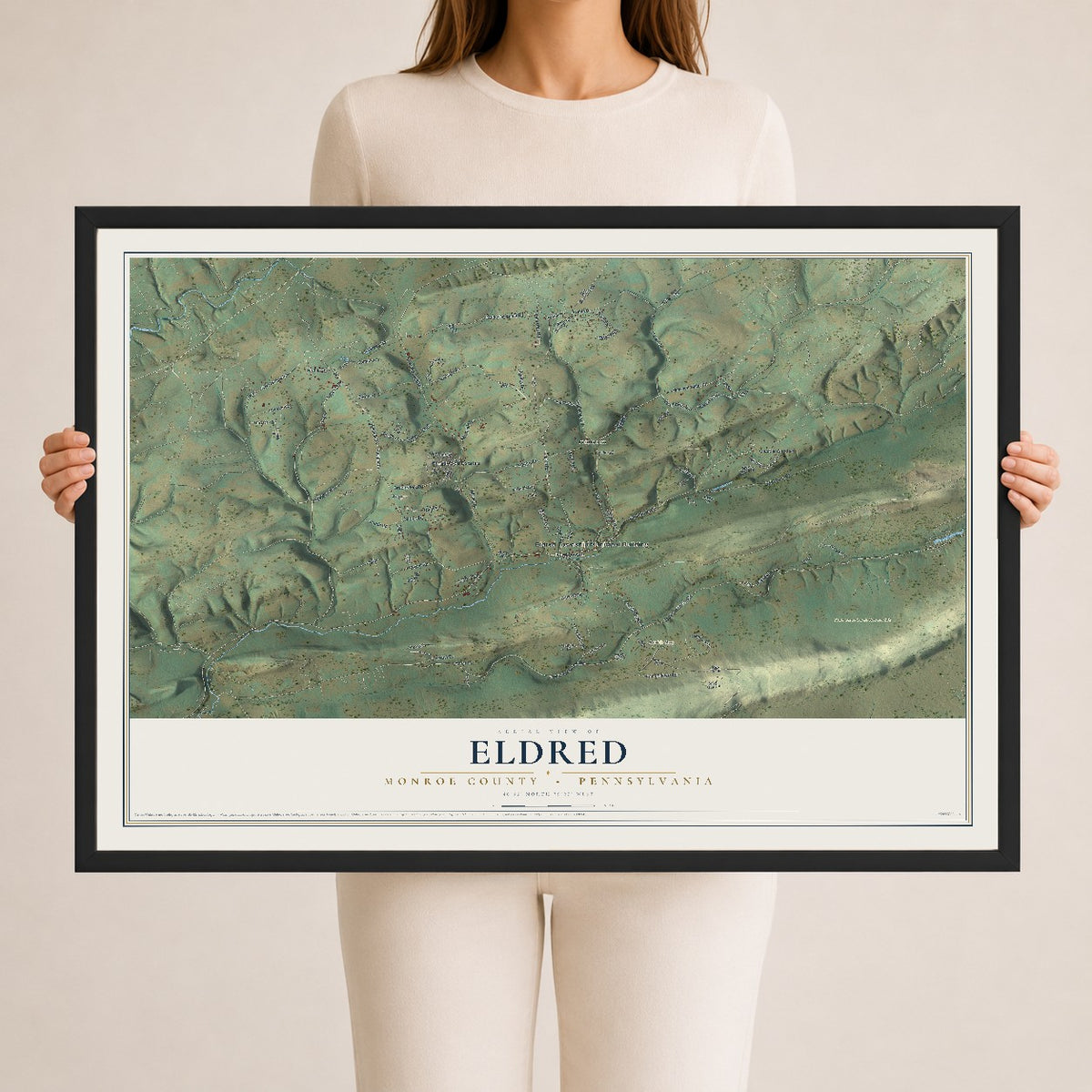 Map of Eldred, Monroe County, Pennsylvania, 24 x 36 inch print in a black wood frame