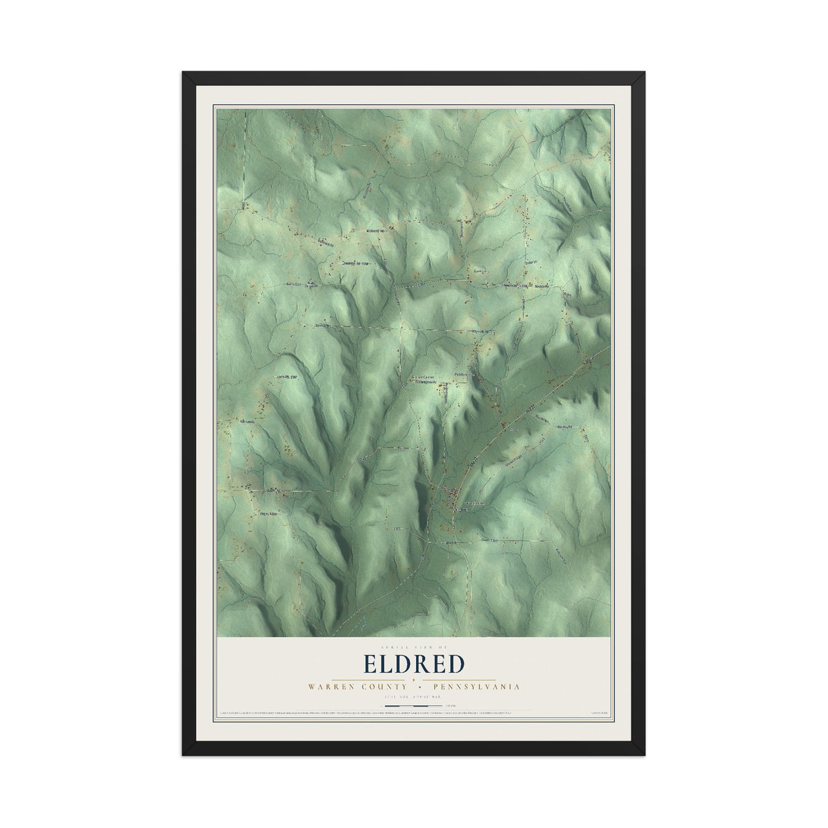 Map of Eldred, Warren County, Pennsylvania, 12 x 18 inch print in a black wood frame