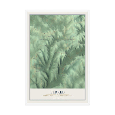 Map of Eldred, Warren County, Pennsylvania, 12 x 18 inch print in a white wood frame