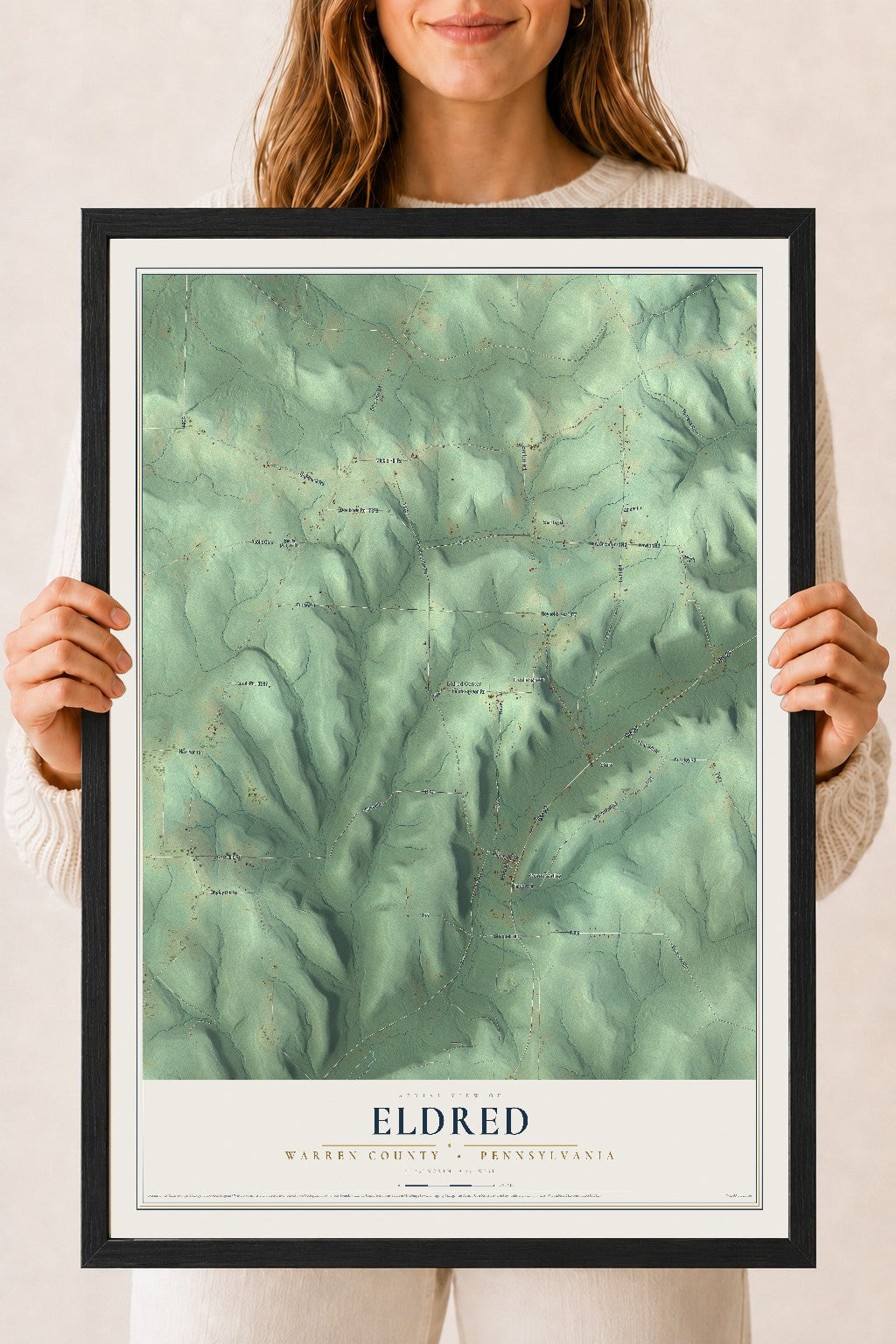 Map of Eldred, Warren County, Pennsylvania, 18 x 24 inch print in a black wood frame