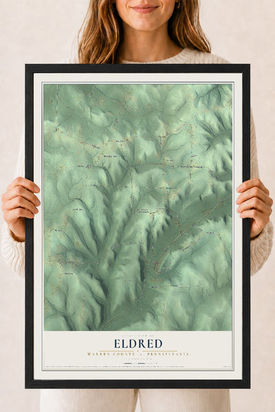 Map of Eldred, Warren County, Pennsylvania, 18 x 24 inch print in a black wood frame