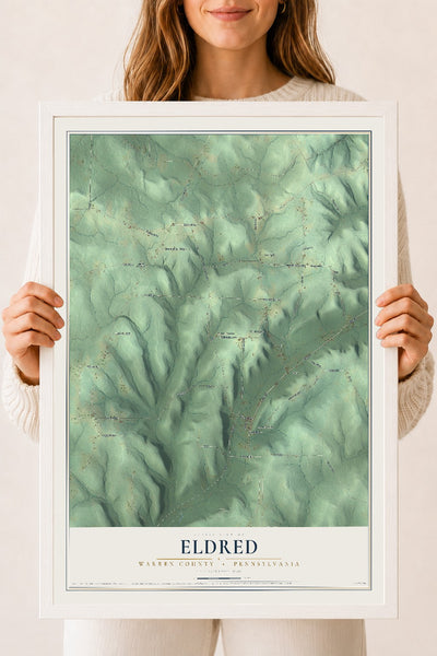Map of Eldred, Warren County, Pennsylvania, 18 x 24 inch print in a white wood frame