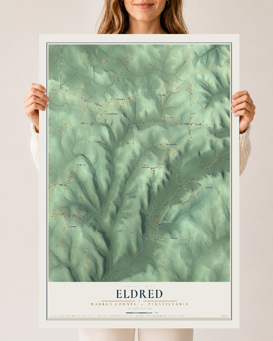 Map of Eldred, Warren County, Pennsylvania, 24 x 36 inch unframed archival matte print