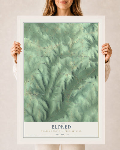 Map of Eldred, Warren County, Pennsylvania, 24 x 36 inch print in a white wood frame