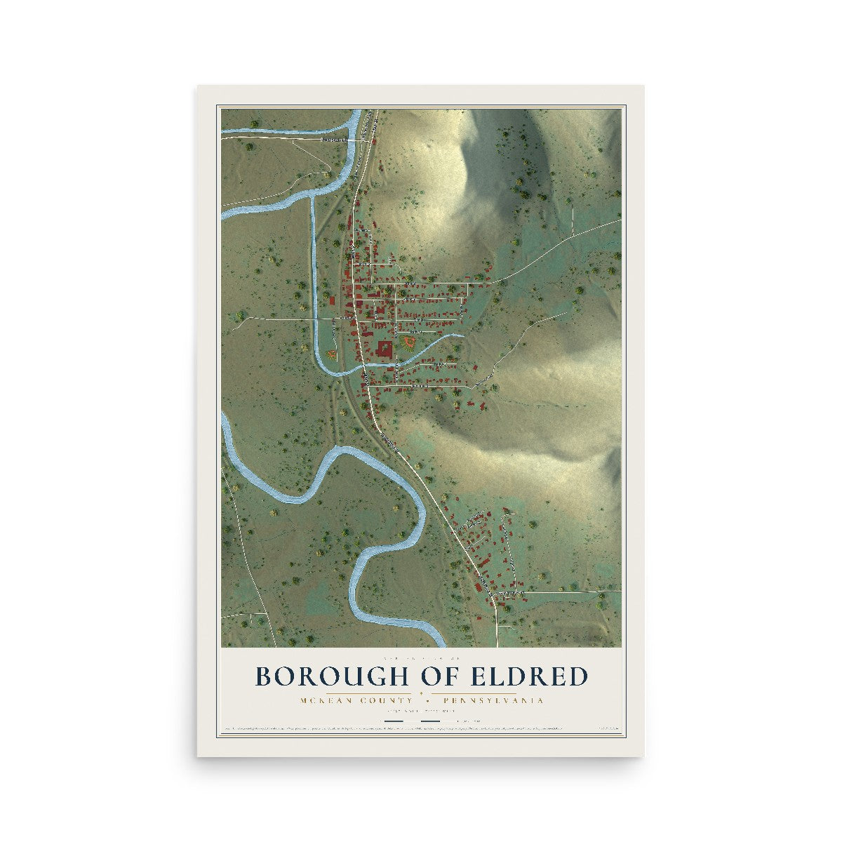 Map of the Borough of Eldred, McKean County, Pennsylvania, 12 x 18 inch unframed archival matte print
