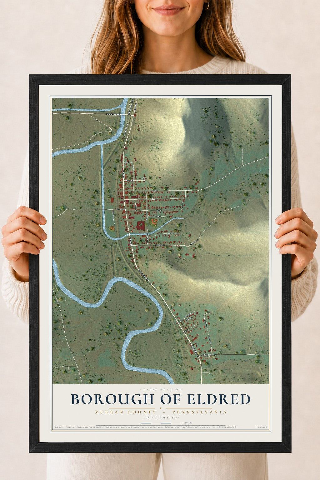 Map of the Borough of Eldred, McKean County, Pennsylvania, 18 x 24 inch print in a black wood frame