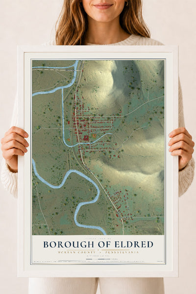 Map of the Borough of Eldred, McKean County, Pennsylvania, 18 x 24 inch print in a white wood frame