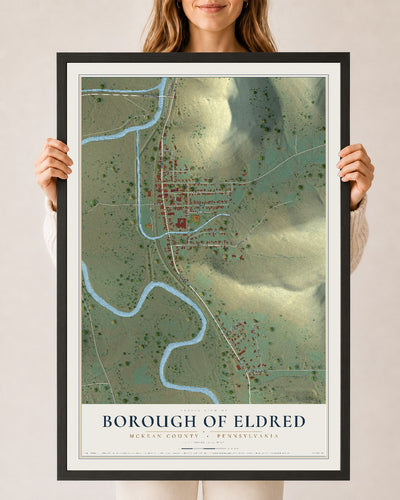 Map of the Borough of Eldred, McKean County, Pennsylvania, 24 x 36 inch print in a black wood frame