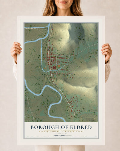 Map of the Borough of Eldred, McKean County, Pennsylvania, 24 x 36 inch print in a white wood frame