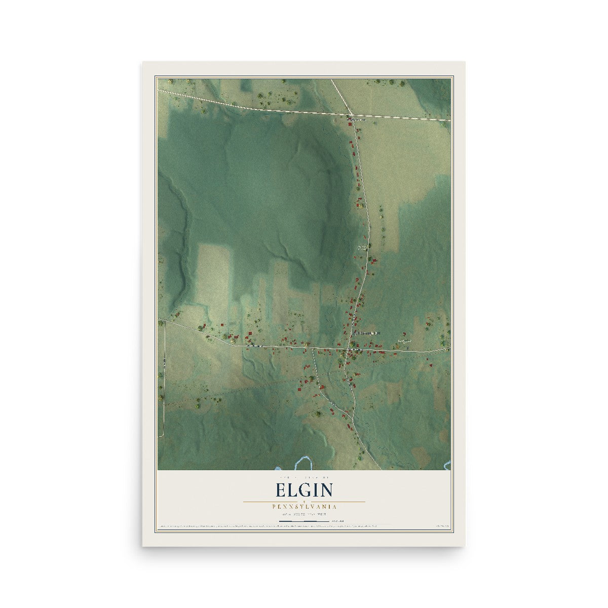 Map of Elgin, Pennsylvania, 12 x 18 inch unframed archival matte print