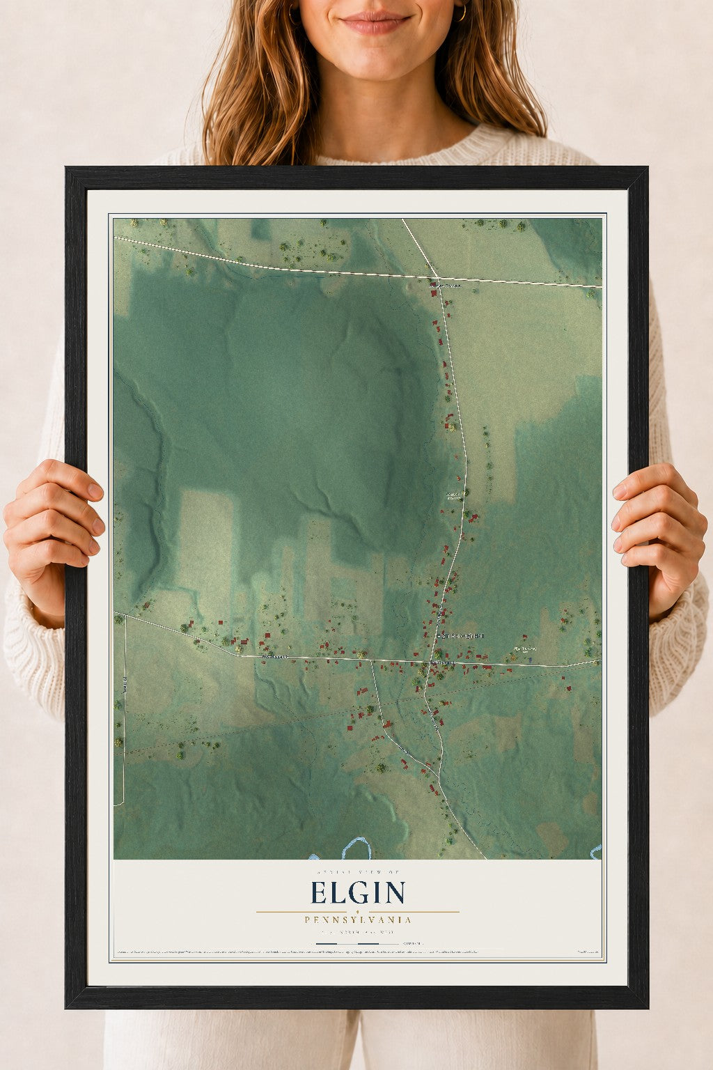Map of Elgin, Pennsylvania, 18 x 24 inch print in a black wood frame