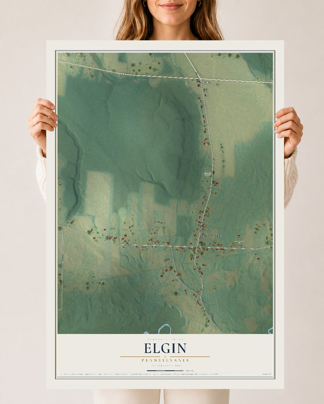 Map of Elgin, Pennsylvania, 24 x 36 inch unframed archival matte print