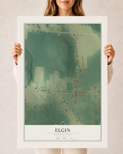Map of Elgin, Pennsylvania, 24 x 36 inch print in a white wood frame